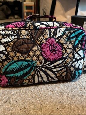 Vera Bradley Quilted Floral Cosmetic Case in Pink, Teal & Brown